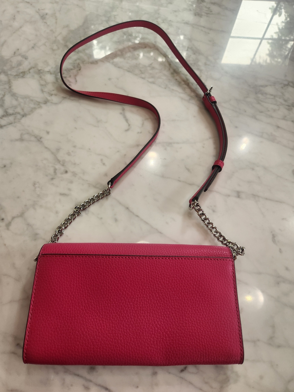 Michael Kors Hot Pink Leather Mini Crossbody, Long Strap/Silver Chain,BRAND NEW. - Picture 2 of 3